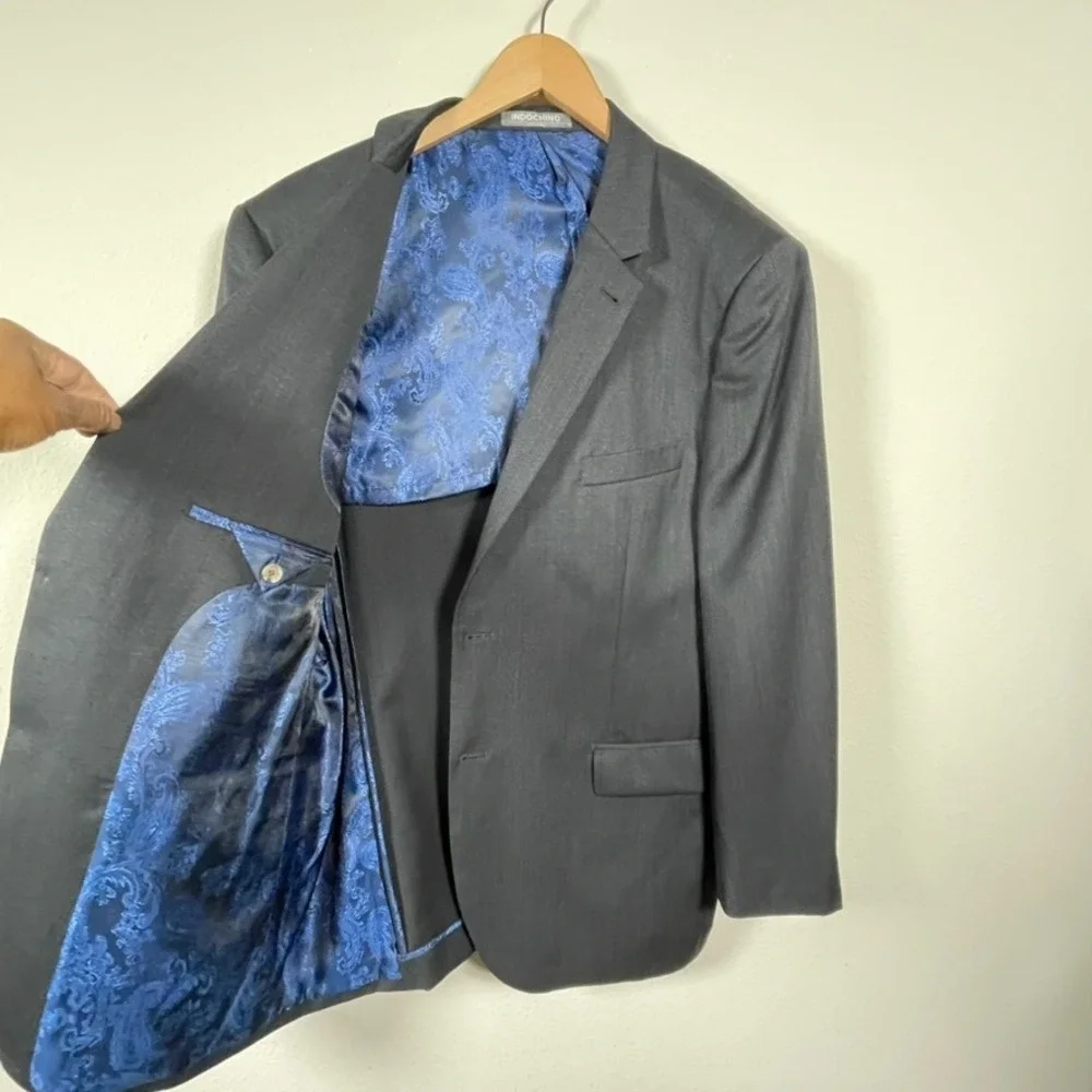 Indochino Blazer Mens 48 Gray Professional Wool Paisley Lining Sports Coat‎